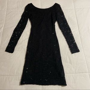Sequin Open Back Dress with Lace Long Sleeves